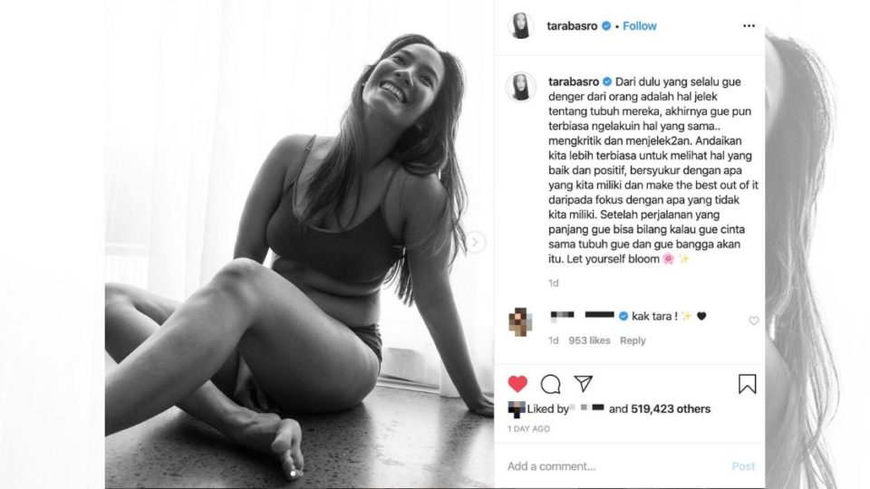 Indonesian netizens are rallying online to defend and support actress Tara Basro, following a concerning statement from the Communications and Information Ministry (Kemkominfo) alluding how she could potentially be entangled with Indonesia’s draconian internet law after she posted a photo promoting body positivity. Screenshot from Instagram/@tarabasro