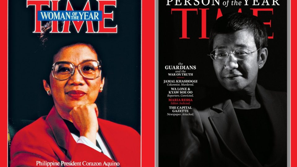 Former President Cory Aquino and Rappler CEO Maria Ressa <i>Photo: TIME Magazine </i>