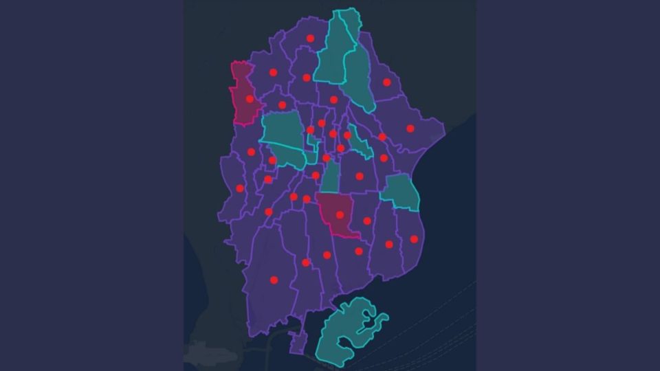A distribution map of COVID-19, consisting of persons under monitoring and patients under observation, screengrabbed from Denpasar city’s official website on March 30. 