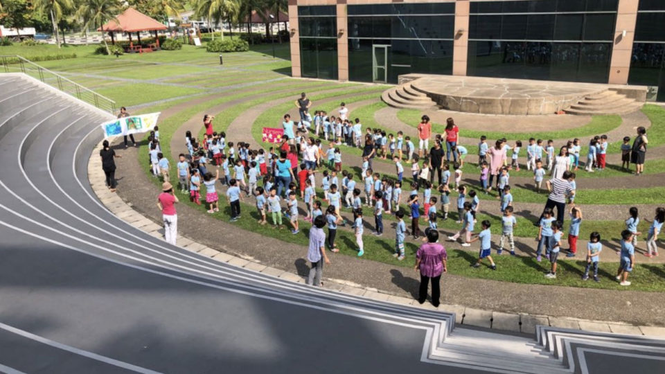 Preschoolers from Creative O Preschoolers’ Bay at 31 International Business Park line up outside in an undated file photo. Photo: Creative O Preschoolers’ Bay/Facebook