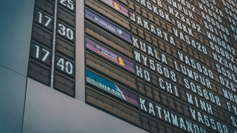 Close up of analog flight information display board at Changi Airport’s Terminal 2. Photo: Changi Airport Group