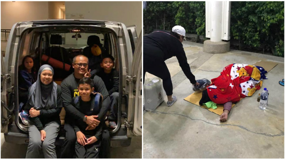 Singaporean family (left) among group of around 15 volunteers who scoured the island to help Malaysians in need. Photos: Shima Ali, Delane Lim/Facebook