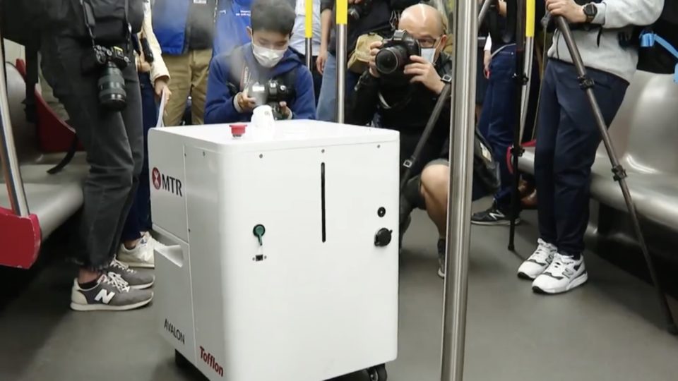 The MTR have spent HK$20 million on an army of robots that will disinfect trains in the fight against the coronavirus. Screengrab via Facebook video/RTHK.