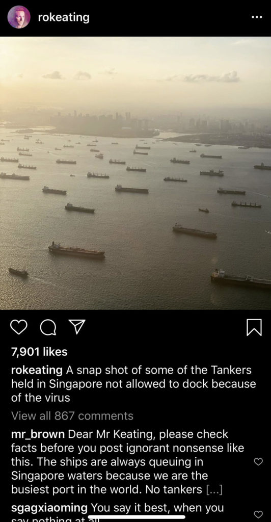 Screenshot of Ronan Keating's now-deleted Instagram posting.