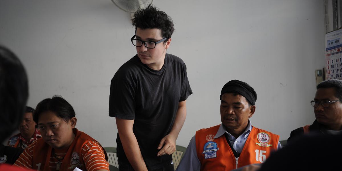 An image of ‘Awakening’ author Claudio Sopranzetti with Thai motorbike taxis. Photo: Agnes Dherbeys 