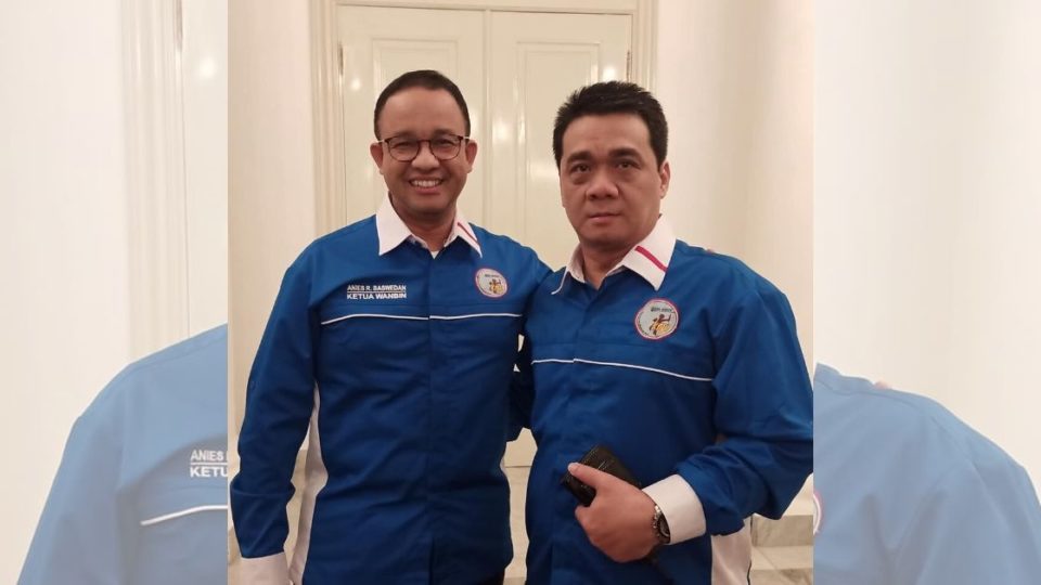 The newly appointed Jakarta’s Vice Governor Ahmad Riza Patria (R) posing with Governor Anies Baswedan in a photo dated Oct. 30, 2019. Photo: Facebook/Ahmad Riza Patria