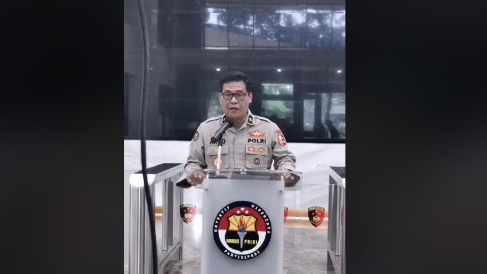 Indonesia’s National Police Spokesman Argo Yuwono via live press conference on April 14, 2020. Photo: Facebook screengrab