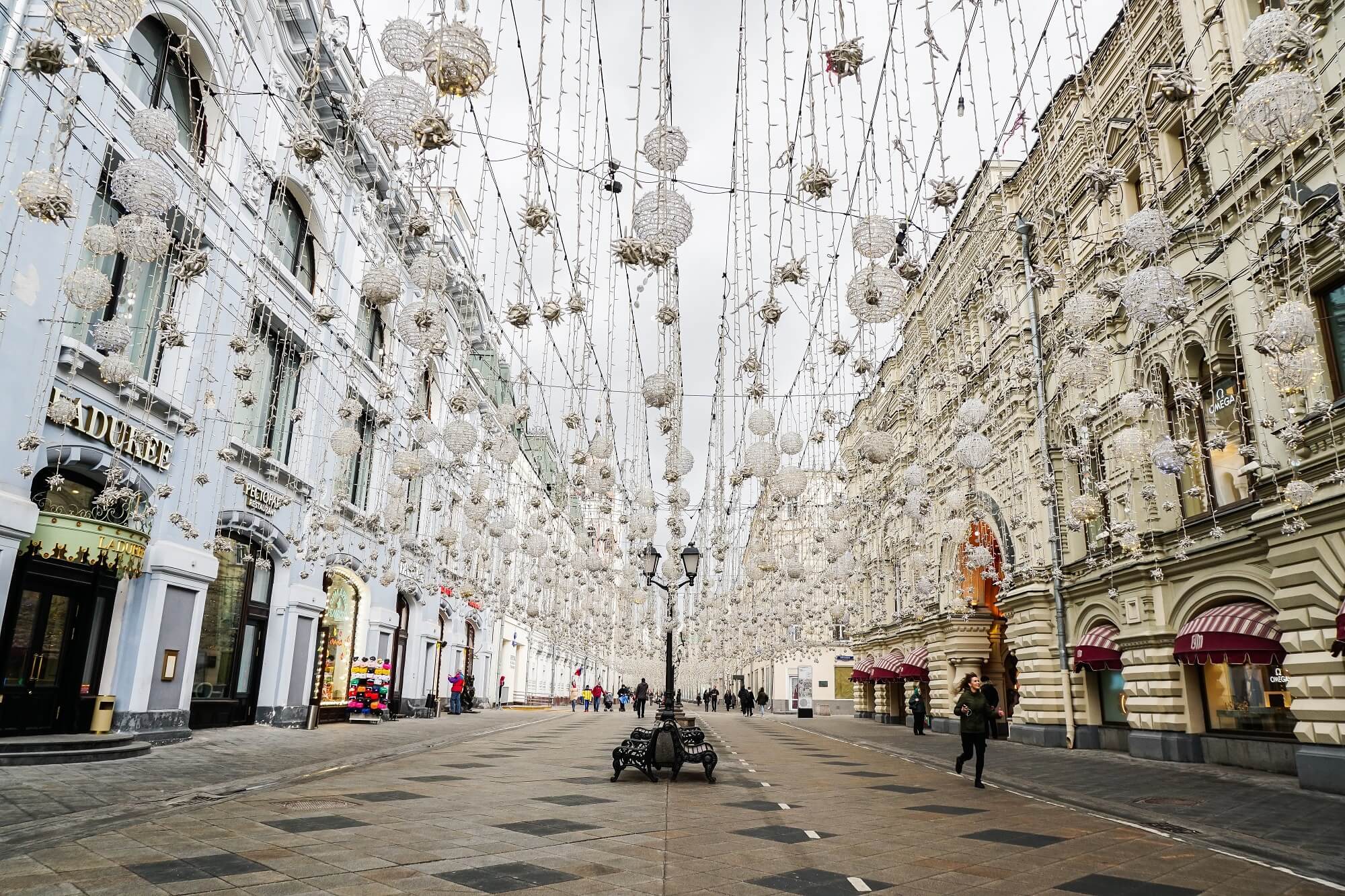 Near empty, the pedestrian-only Nikolskaya Street connects to Red Square.