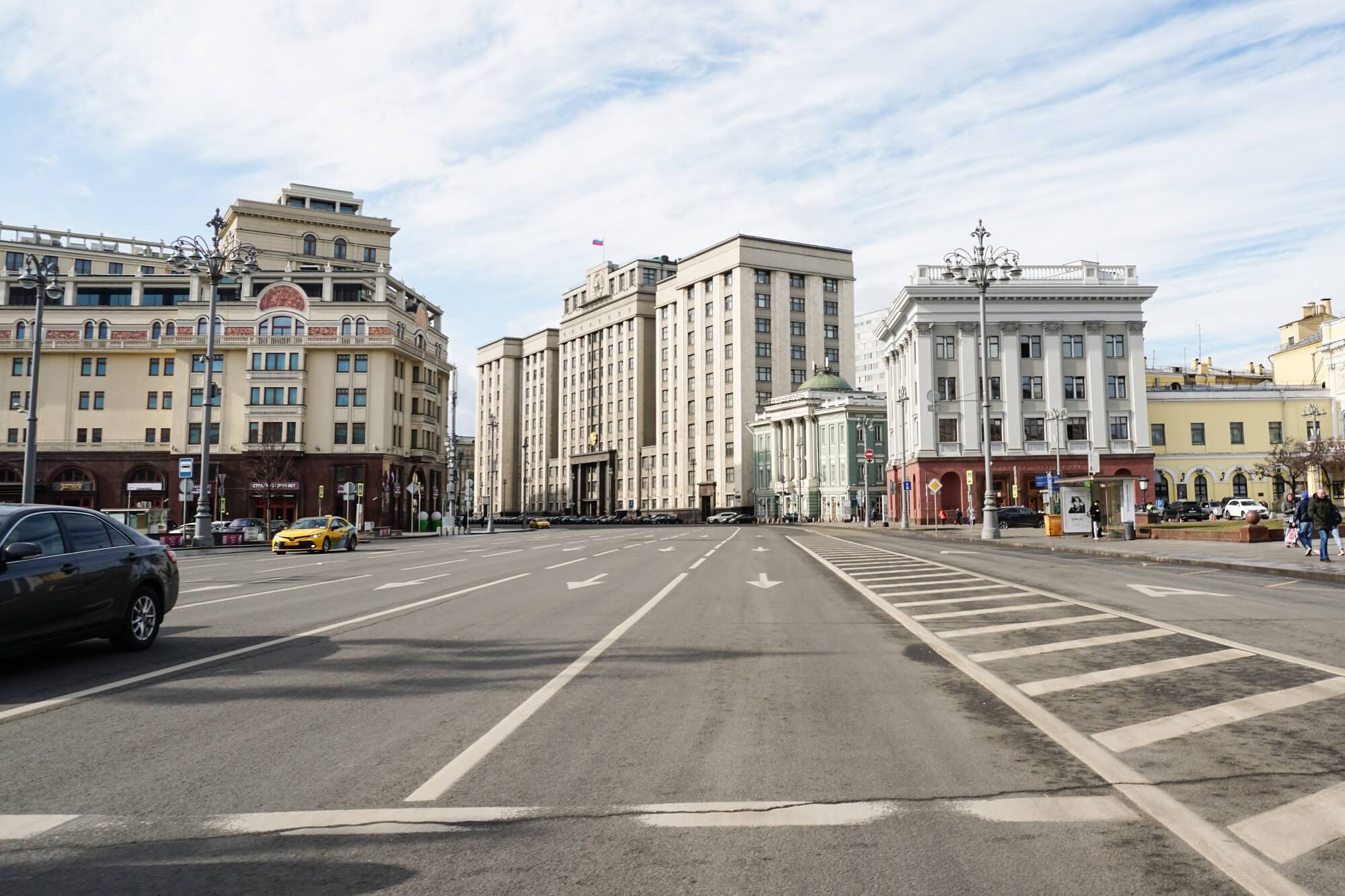 A sight of the Russian White House, at center. The building has been closed due to the pandemic. 