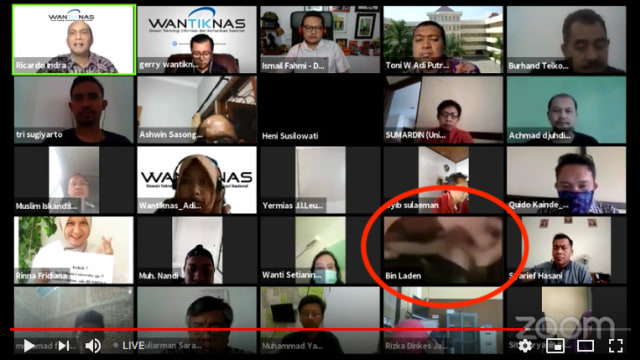 A Zoom video conference between Indonesian ICT experts hijacked with a porn video on April 16, 2020. Photo: Video screengrab