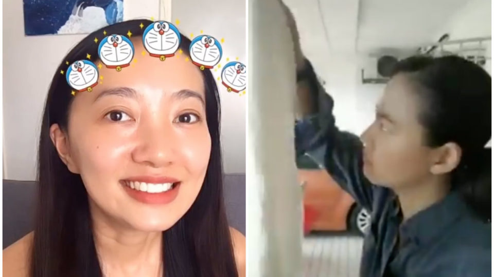 Malaysian actress Chelsia Ng, at left, and TikTok user @Nablur did their best Doraemon impressions. Images: @Chelsiang/Instagram, @Nablur/TikTok