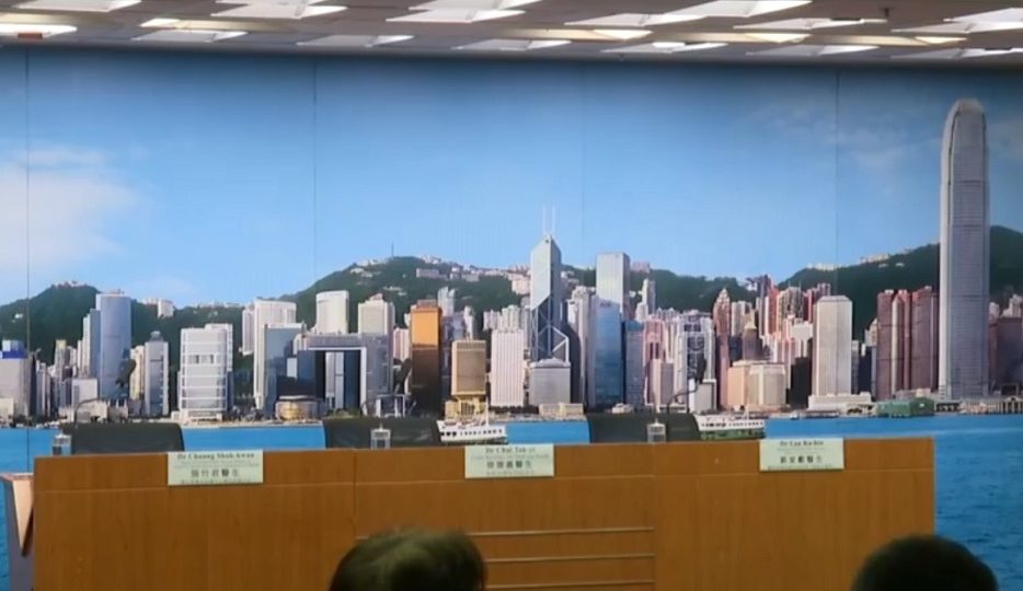 Sorry, the doctors are not in the house — they’re taking a well-deserved break from the daily press briefings because there are no new cases to report. Screengrab: RTHK via Facebook