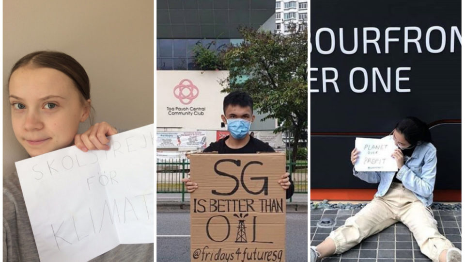 Swedish activist Greta Thunberg (at left), 20-year-old Singaporean man and 18-year-old Singaporean woman being investigated by police. Photos: Greta Thunberg/Twitter, @HanKirstenly/Instagram, @Jolovan.wham/Instagram