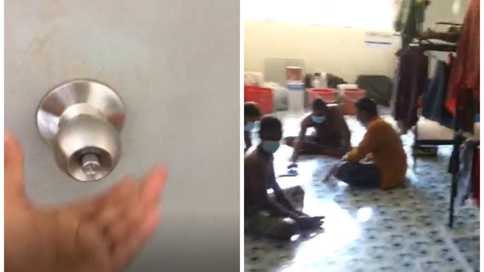 Screenshots from videos the Transient Workers Count Too say migrant workers shared with them. Images: TWC2/Facebook