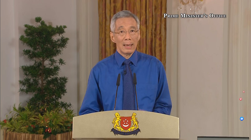 Singapore Prime Minister Lee Hsien Loong addresses the nation on COVID-19 April 21, 2020. 