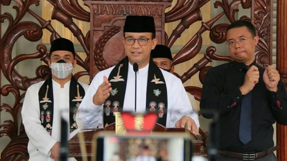 Jakarta Governor Anies Baswedan at a press conference on May 22, 2020. Photo: Instagram/@dkijakarta