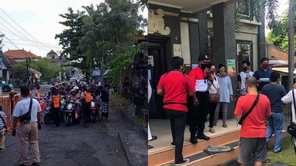 The first official day of the Restrictions on People’s Activities (PKM) protocol in Denpasar appears to have produced a few hiccups. Photos: Twitter and Facebook