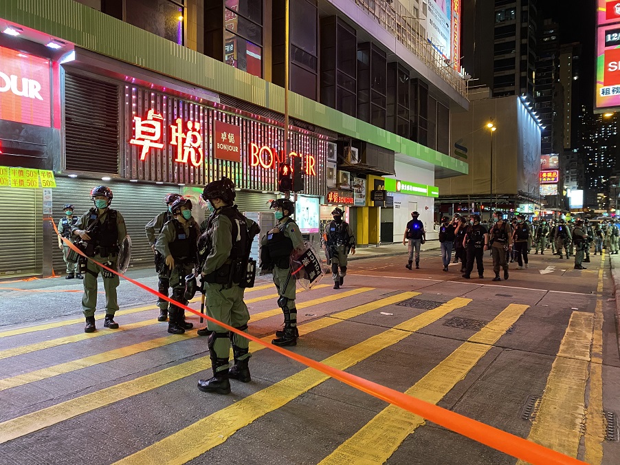 A large police presence was deployed in Mong Kok, a district which has seen some of the violent clashes over the last year. Photo: Tommy Walker