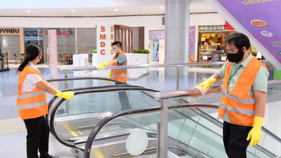 Cleaners at SM City North EDSA. Photo: SM/FB