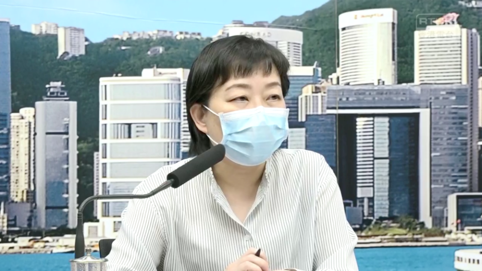 Chuang Shuk-kwan, the Head of the Center for Health Protection’s Communicable Disease Branch, speaks at a press conference on May 21, 2020. Photo: RTHK/Facebook