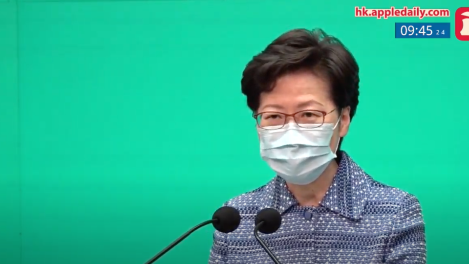 Chief Executive Carrie Lam speaks at a press conference on May 26, 2020. Photo: Apple Daily