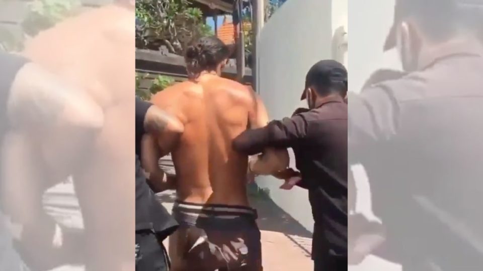 Screengrab from a video of when he was caught by staff from the supermarket. Screengrab: Instagram