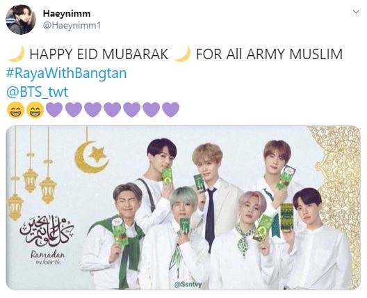 Twitter user @Haeynimm Photoshopped illustration of BTS members holding duit raya packets. Photo: Twitter @Haeynimm