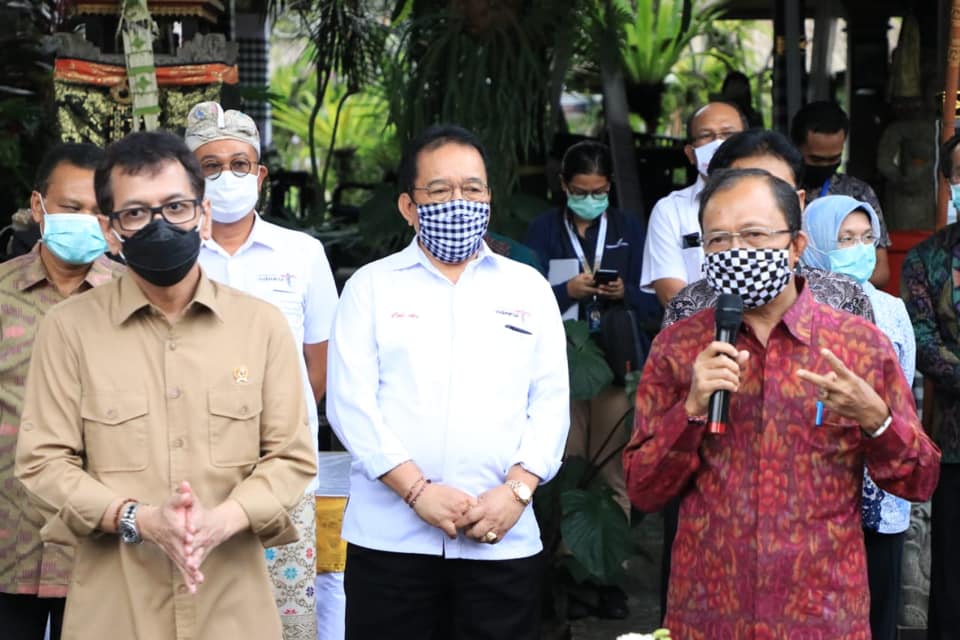 From Left, Tourism and Creative Economy Minister Wishnutama Kusubandio, Bali Deputy Governor Tjokorda Oka Artha Ardana Sukawati, and Bali Governor Wayan Koster. Photo: Bali Provincial Government