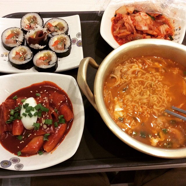 Gimbap, kimchi, ramen and tteokbokki. Photo: Sopoong /Instagram