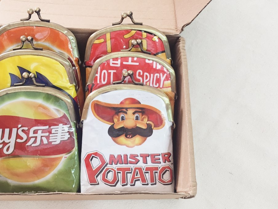 Clasp purses made from recycled potato chips packaging. Photo: Wan’s Handmade /Instagram