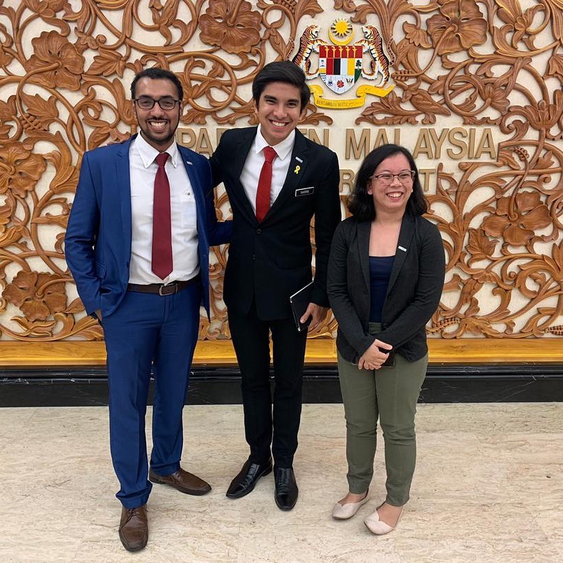 Undi18 founders Tharma Pillai (left) and Qyira Yusri with former youth and sports minister Syed Saddiq. Photo: Qyira Yusri /Instagram