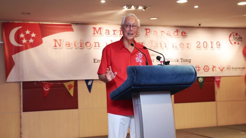 Goh Chok Tong speaks at a Marine Parade National Day Dinner in 2019 as Emeritus Senior Minister. Photo: Goh Chok Tong/Facebook