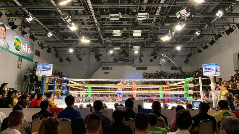 A boxing match in January inside the army-run Channel 7 TV station in Bangkok’s Chatuchak district. 
