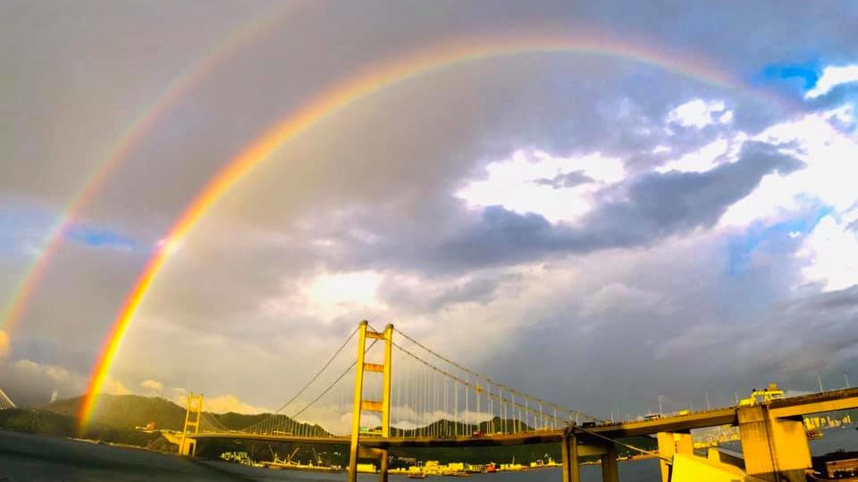 Double rainbow spotted in Ma Wan on June 16, 2020. Photo: Facebook/Lui Ching