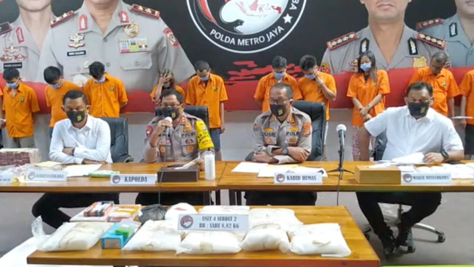 The Jakarta Metro Police during a live press conference on Monday. Screengrab: Youtube