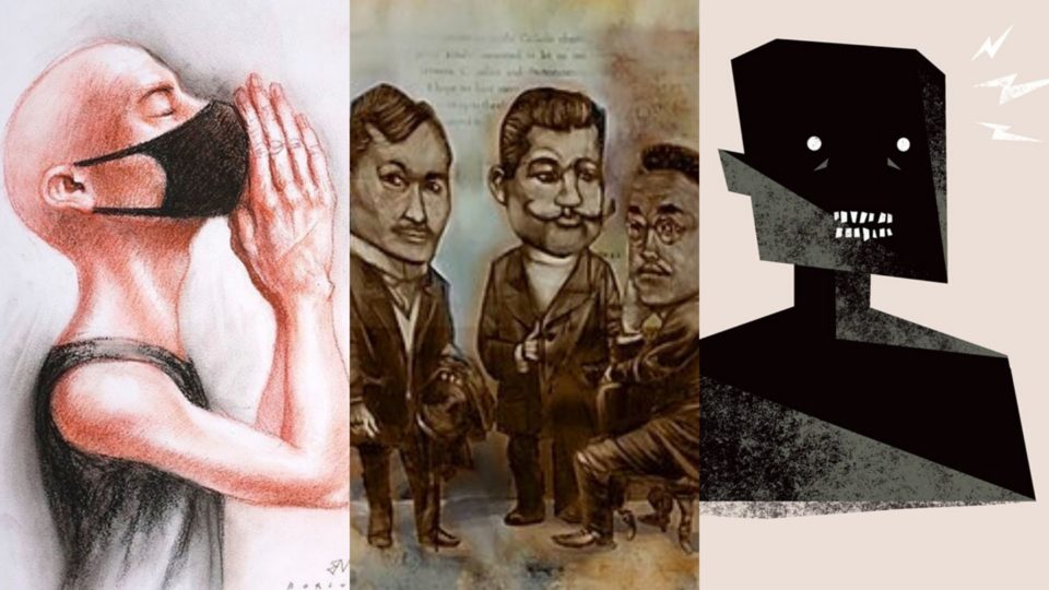 From left to right, prints by artists Elmer Borlongan, Fabo, Frantz Salvador. <i>Photo: Shelter Fund </i>