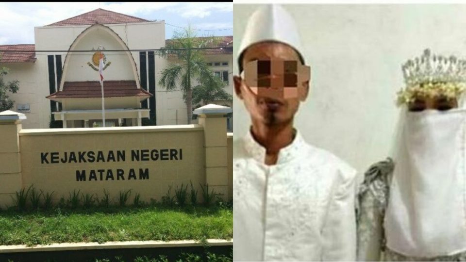 Right, Mataram district attorney office in West Nusa Tenggara (NTB). Left, photo of the couple, who reportedly tied the knot on June 2 in a religious wedding ceremony. Photos: Facebook and Istimewa via Detik