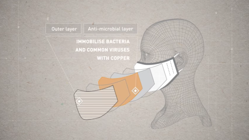 A video shows the layers of the CuMask+. Photo via YouTube/The Hong Kong Research Institute of Textiles and Apparel