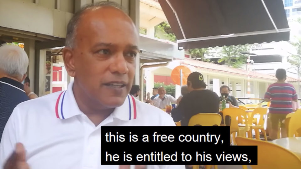 Law and Home Affairs Minister K Shanmugam share his views on Tan Wu Meng’s opinion about Alfian Sa’at, and Pritam Singh. Photo: K Shanmugam/Facebook