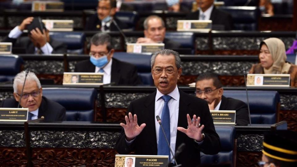 Prime Minister Muhyiddin Yassin speaking at the parliament session on 13 July. Photo: Muhyiddin Yassin /Facebook
