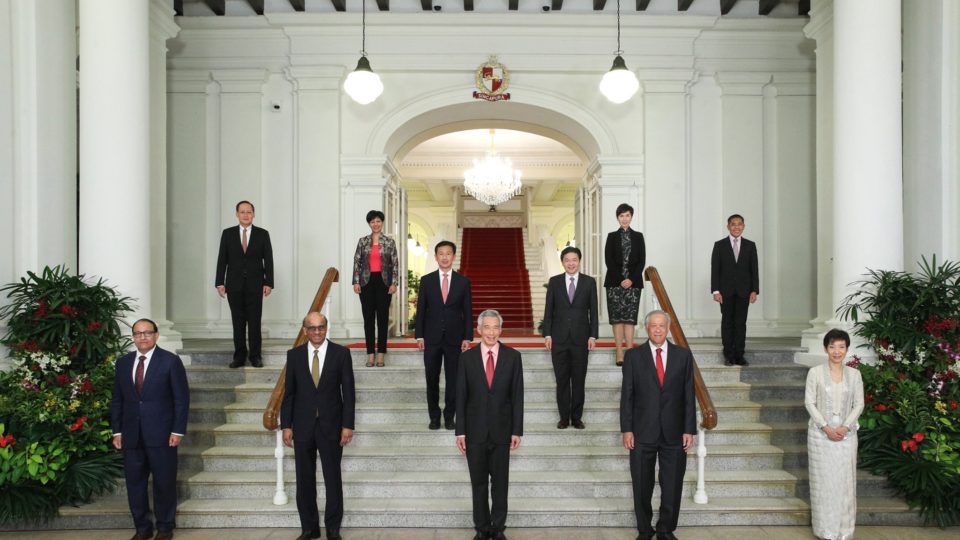 Half of the cabinet at the Istana. Photo: Lee Hsien Loong/Facebook
