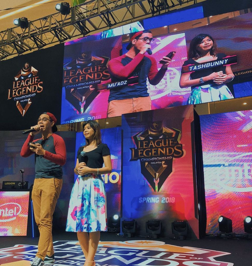 Natasha (right) hosting the League of Legends championship. Photo: Natasha Hidayah Hashim