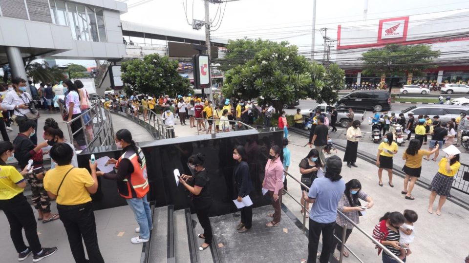 A long line of Rayongers wait Tuesday to be tested for the coronavirus. 
