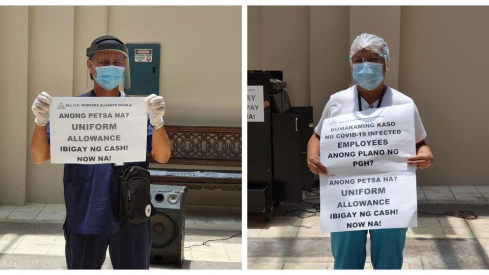 Health workers protest at the Philippine General Hospital. Photo: Alliance of Health Workers/FB