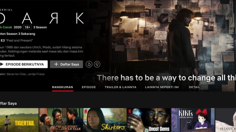 Screen grab showing Netflix’s Bahasa Indonesia user interface.