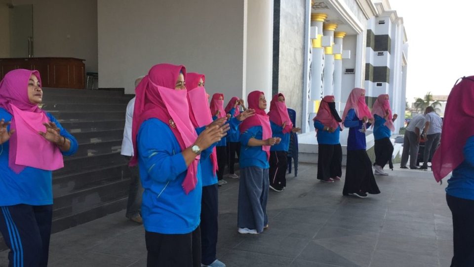 On July 3, for the first time, dozens of female civil servants participated in their weekly morning assembly wearing niqabs. Photo: Handout from HRW. 