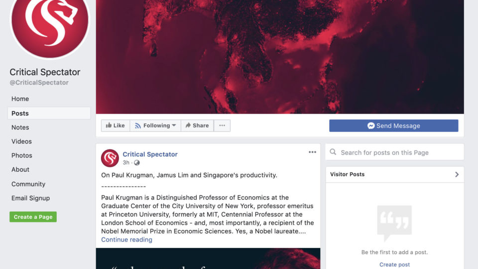 Screenshot of the Critical Spectator Facebook page. Image Facebook