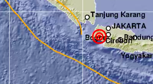 The epicenter of a 5.4-magnitude earthquake that struck Banten province on July 7, 2020. Photo: BMKG