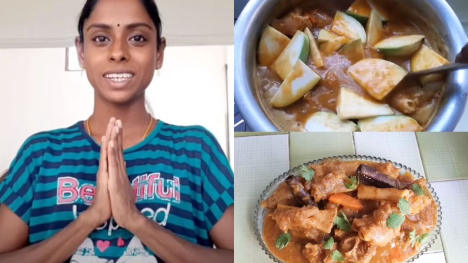 Screengrabs of Sugu Pavithra’s video, ‘Dalca tulang kambing.’ Photo: Sugu Pavithra /YouTube
