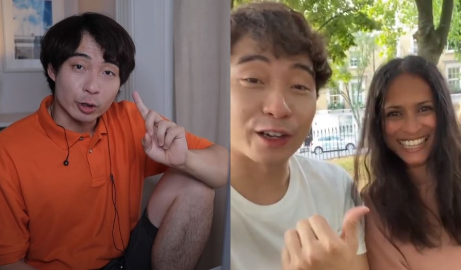 Nigel Ng aka ‘Uncle Roger’ reacting to BBC Food’s egg fried rice video (left) and Nigel Ng meets up with Hersha Patel (right). Photos: Nigel Ng /Youtube and Hersha Patel /Instagram